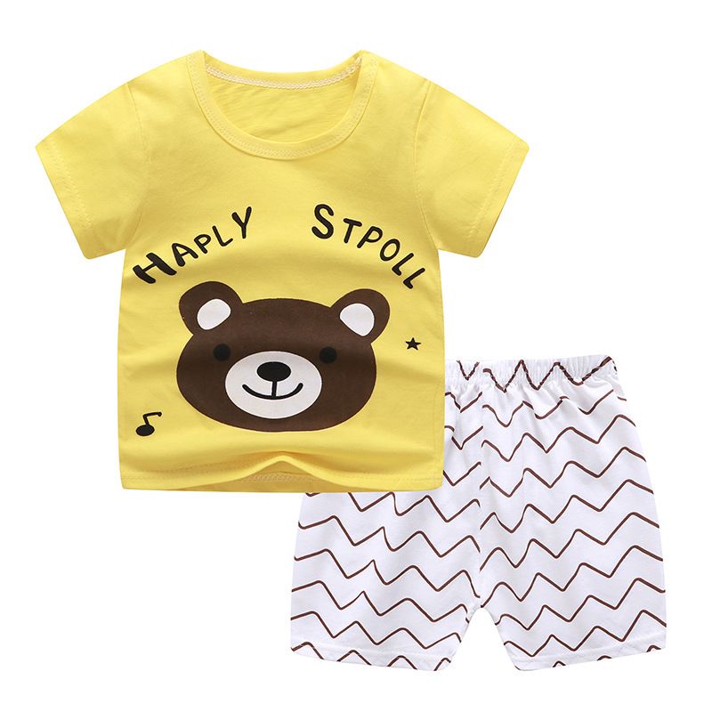 Infant Baby Kid Boy Girl Soft Breathable Outfits Set Cartoon T-shirt Tops Shorts Summer Clothes