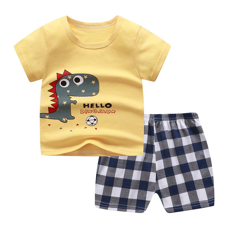 Infant Baby Kid Boy Girl Soft Breathable Outfits Set Cartoon T-shirt Tops Shorts Summer Clothes