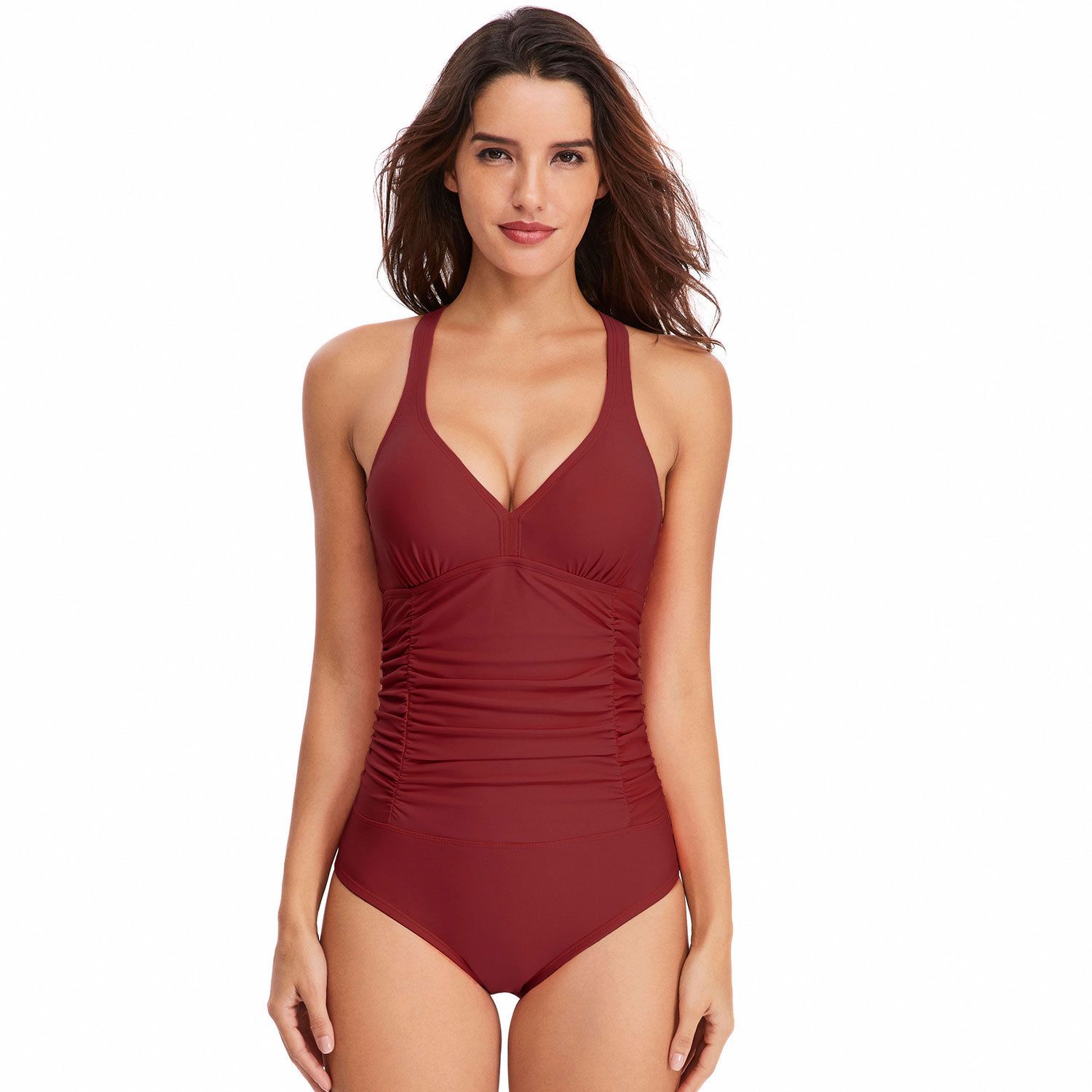 V Neck Cross Back Swimming Suit One Piece Women's Swimwear