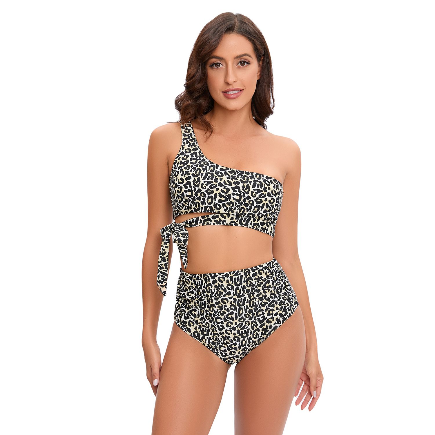 Leopard Printing One-Shoulder 2 Piece Designer Bathing Suits For Women Sexy Swimwear