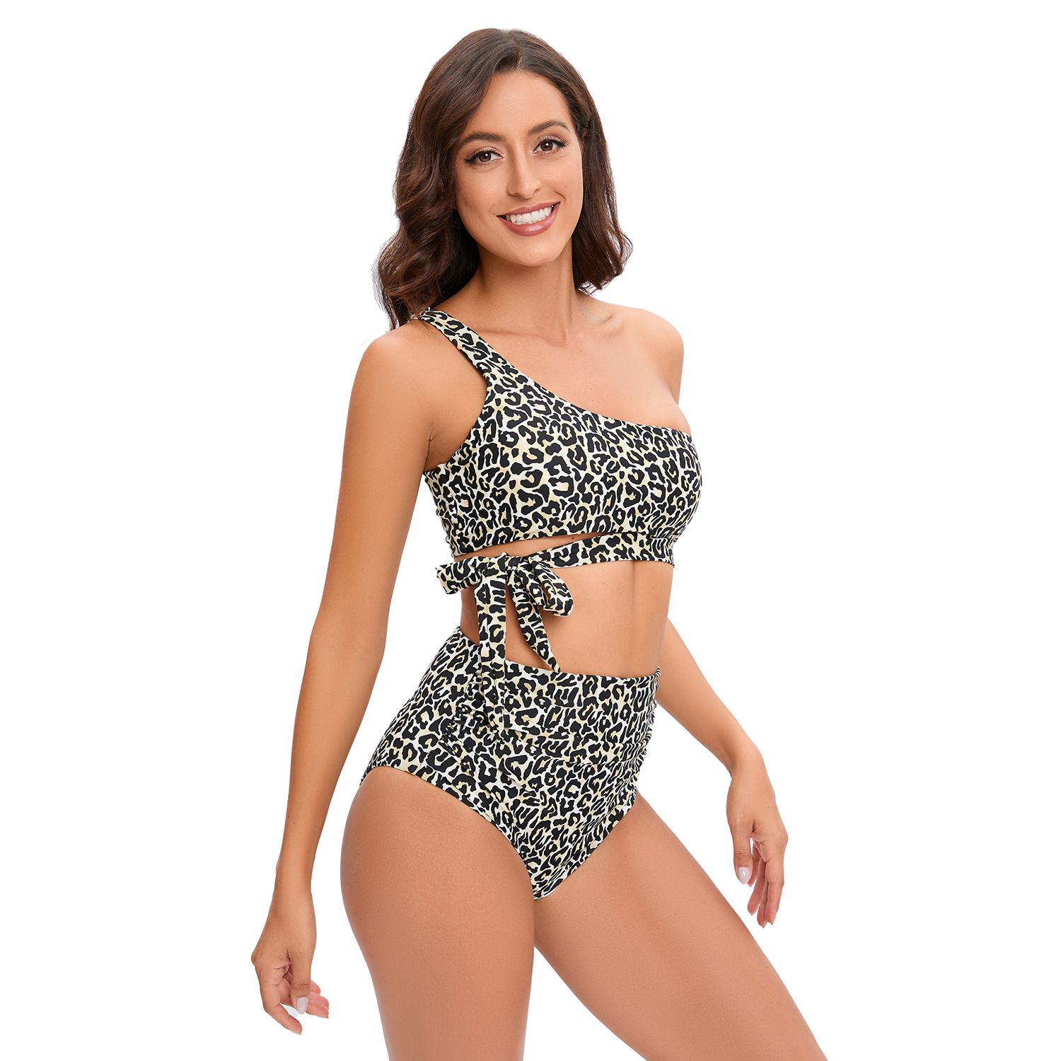 Leopard Printing One-Shoulder 2 Piece Designer Bathing Suits For Women Sexy Swimwear