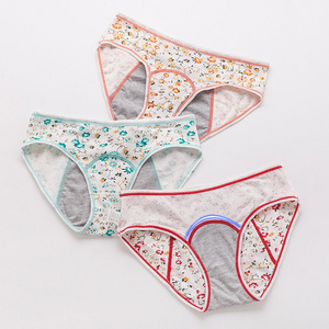 Young Girl Floral Printing Cotton Teen Leak Proof Period Menstrual 3 Layers Reusable Panty