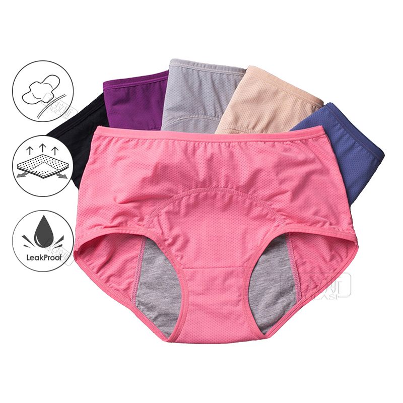 3 Layers Leak Proof Menstrual Period Panties High Waist Breathable Pointelle Plus Size Underwear