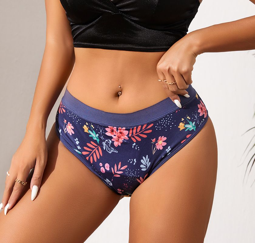 Floral Printing 4 Layers Absorbent Women Period Panties Reusable Washable Menstrual Underwear