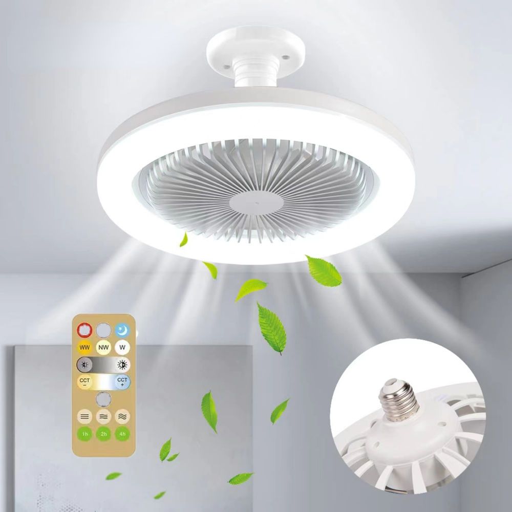 Smart Bedroom Living Room Chandelier Head Ceiling Fan 2-in-1 Three-color Light Bulb Remote