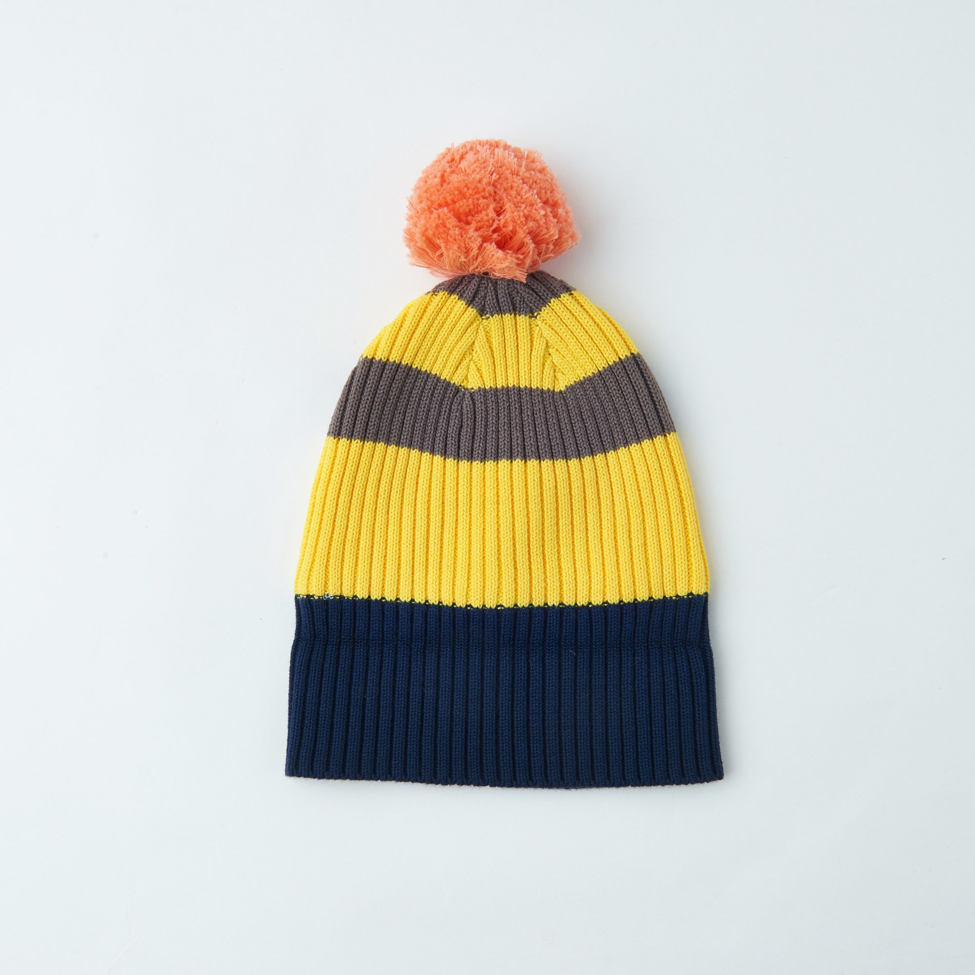 Children's winter double-layer warm hat baby striped knitted pure cotton hairball hat