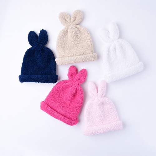 Baby cute winter thick rabbit hat Chenille warm children knitted wool hat