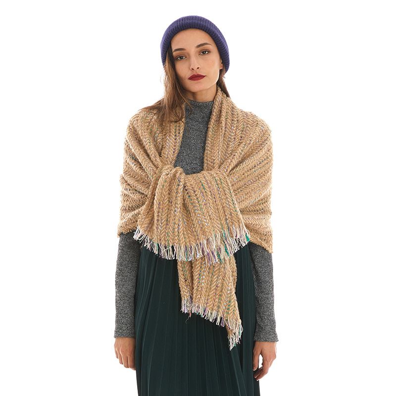 Europe and the United States shawl autumn and winter herringbone pattern new circle yarn loose fringe scarf manufacturers direct