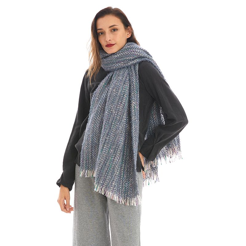 Europe and the United States shawl autumn and winter herringbone pattern new circle yarn loose fringe scarf manufacturers direct