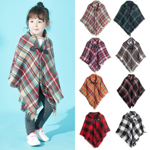 Hot European and American autumn and winter new parent-child horn buckle plaid cape cape