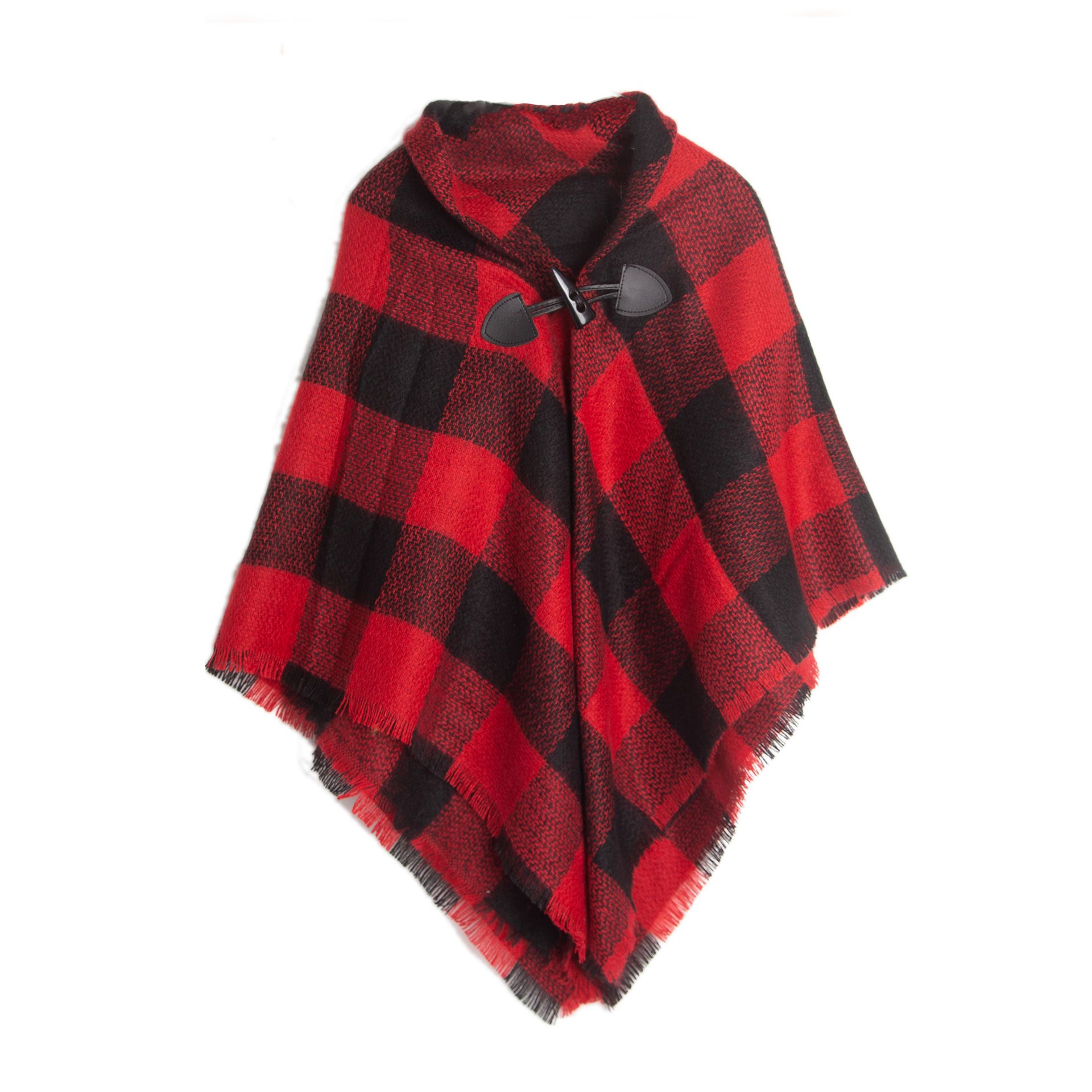 Hot European and American autumn and winter new parent-child horn buckle plaid cape cape