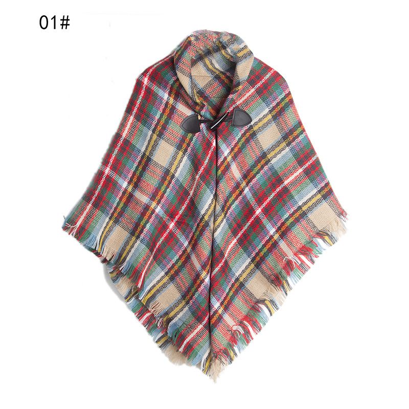 Hot European and American autumn and winter new parent-child horn buckle plaid cape cape