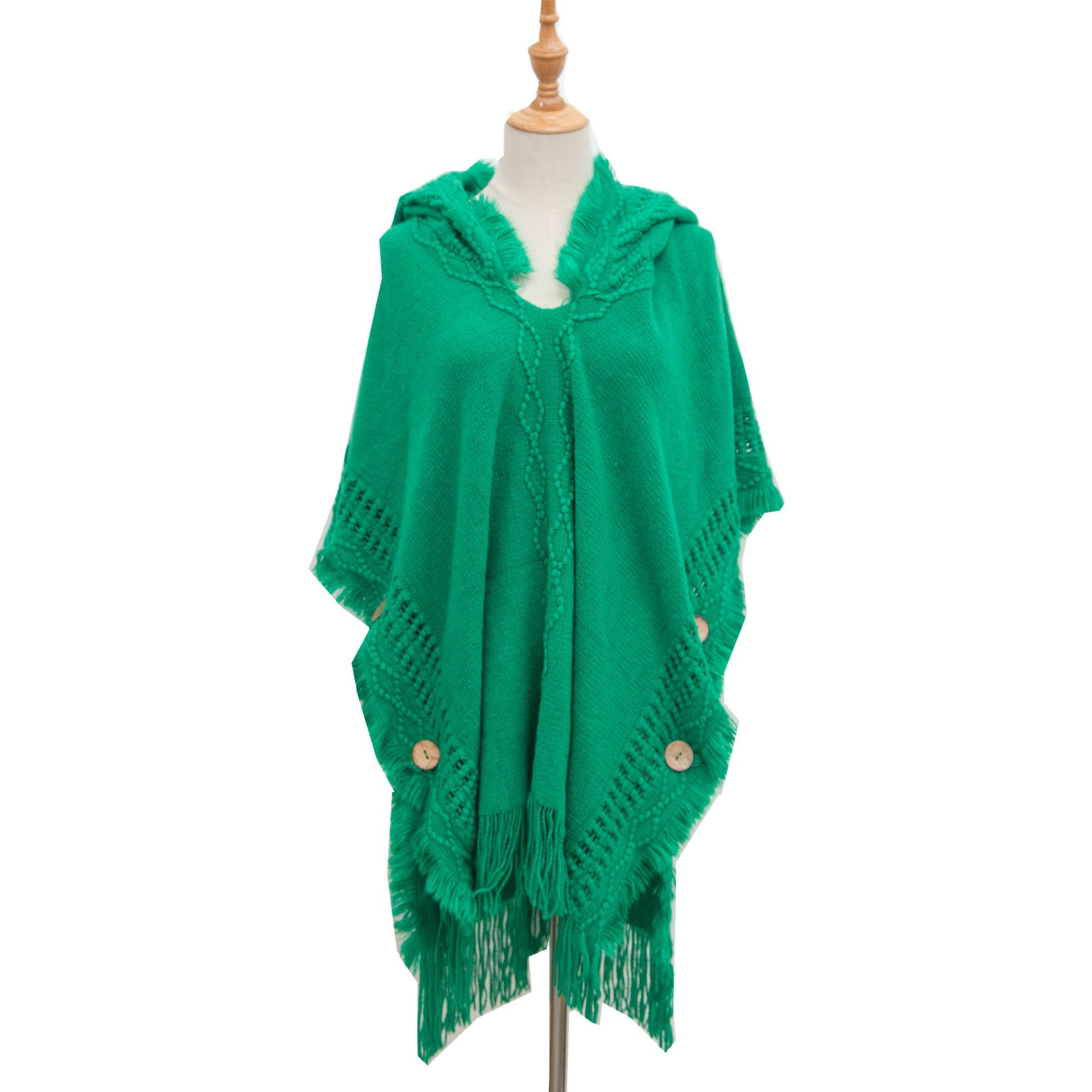 Top quality shawls Europe and the United States Spring and autumn winter large-size knit button-hooded cape shawls