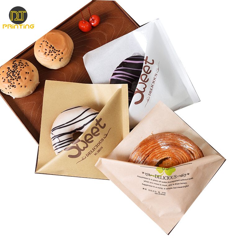 Double Open paper bag Wide Opening Square Pe Film Oil Proof Donut Hot dog Hamburger Sandwich Packaging bags