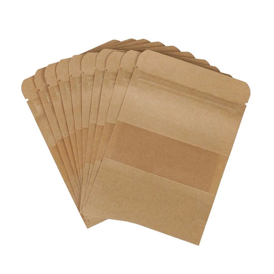 Stand Up Pouch Bags Kraft Paper Pouch With Tear Notch and Matte Window Resealable Ziplock Packaging Bag