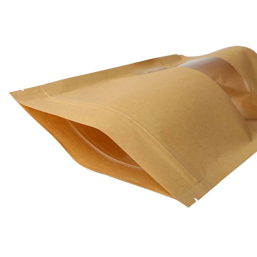 Stand Up Pouch Bags Kraft Paper Pouch With Tear Notch and Matte Window Resealable Ziplock Packaging Bag