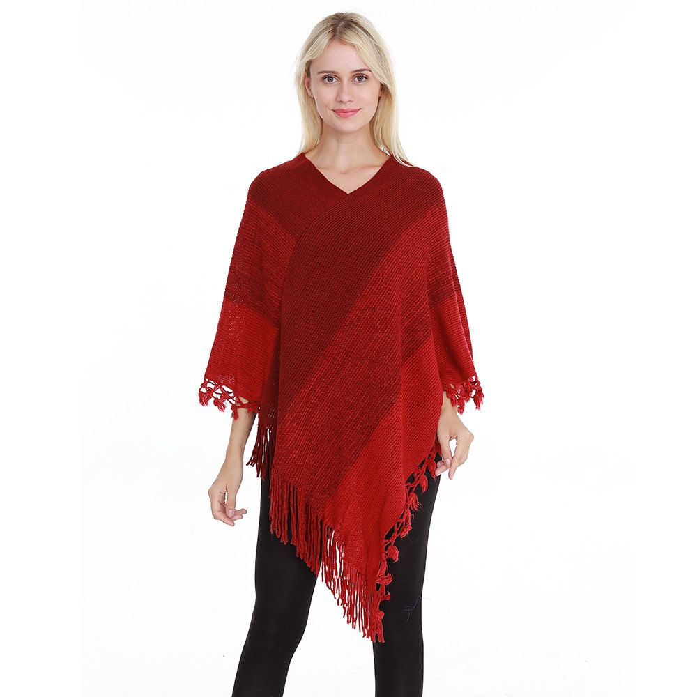 New knitted sweater patchwork fringe loose large size cape shirt with striped women's knitted pullover