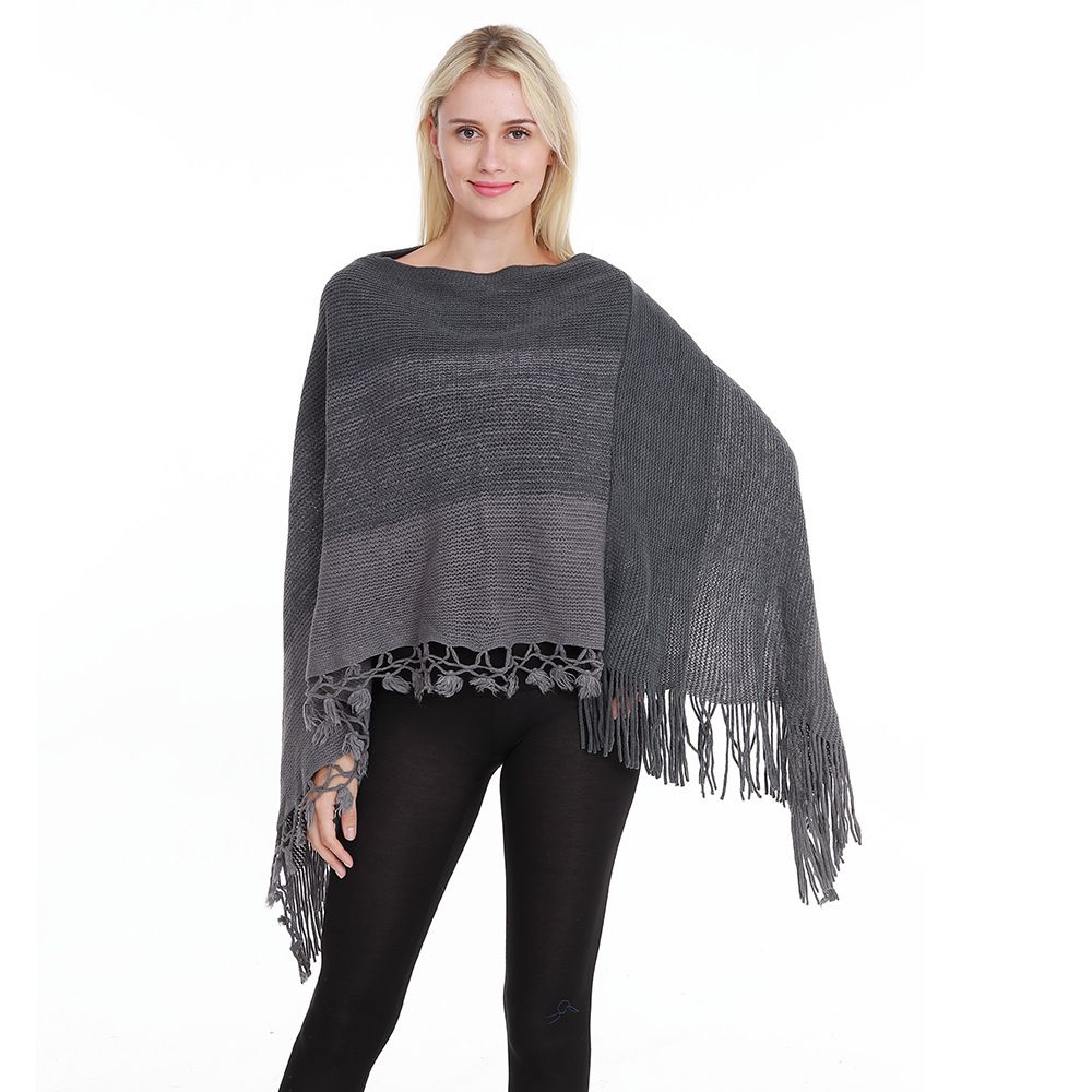 New knitted sweater patchwork fringe loose large size cape shirt with striped women's knitted pullover