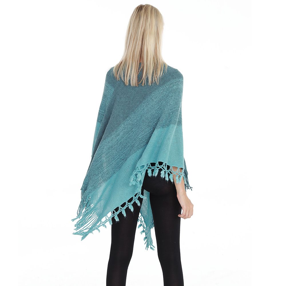 New knitted sweater patchwork fringe loose large size cape shirt with striped women's knitted pullover