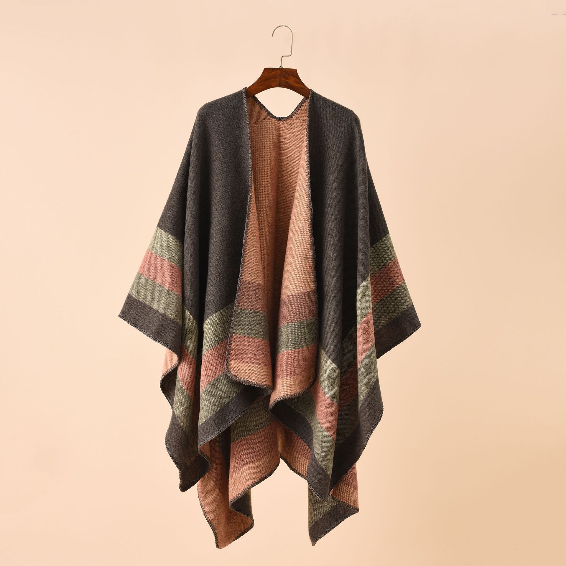 Autumn and winter new European and American street striped plaid pattern imitation cashmere warm shawl