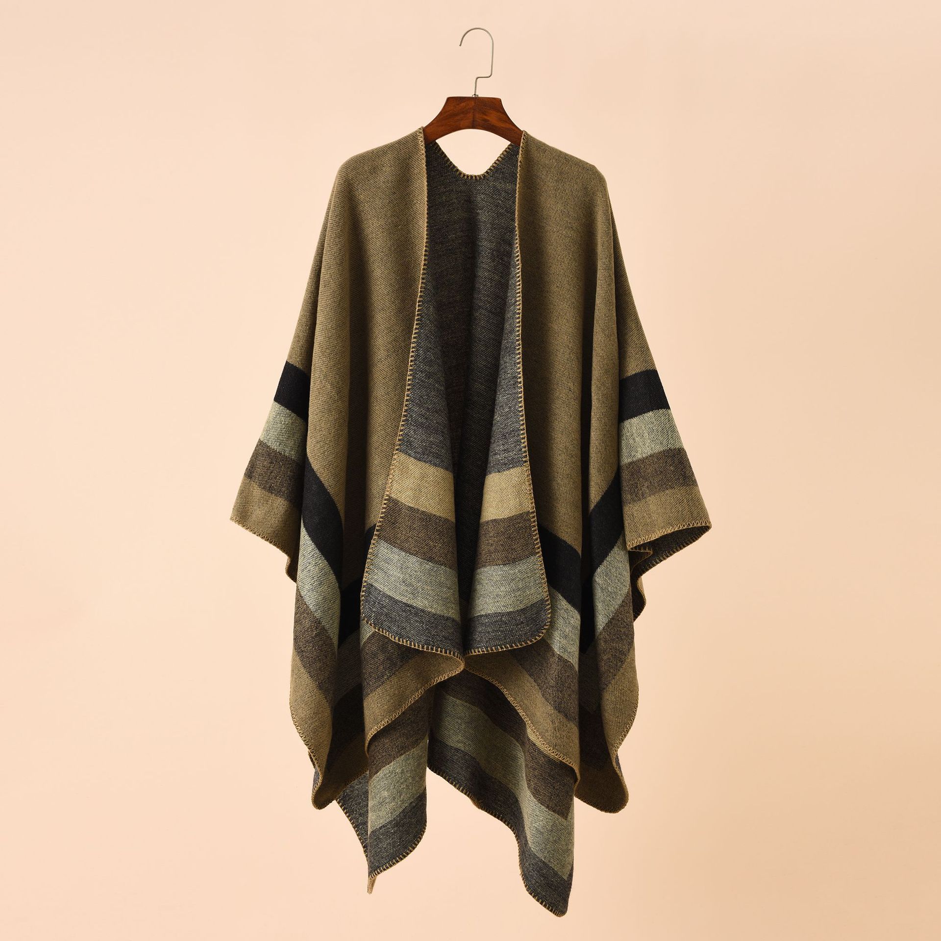 Autumn and winter new European and American street striped plaid pattern imitation cashmere warm shawl