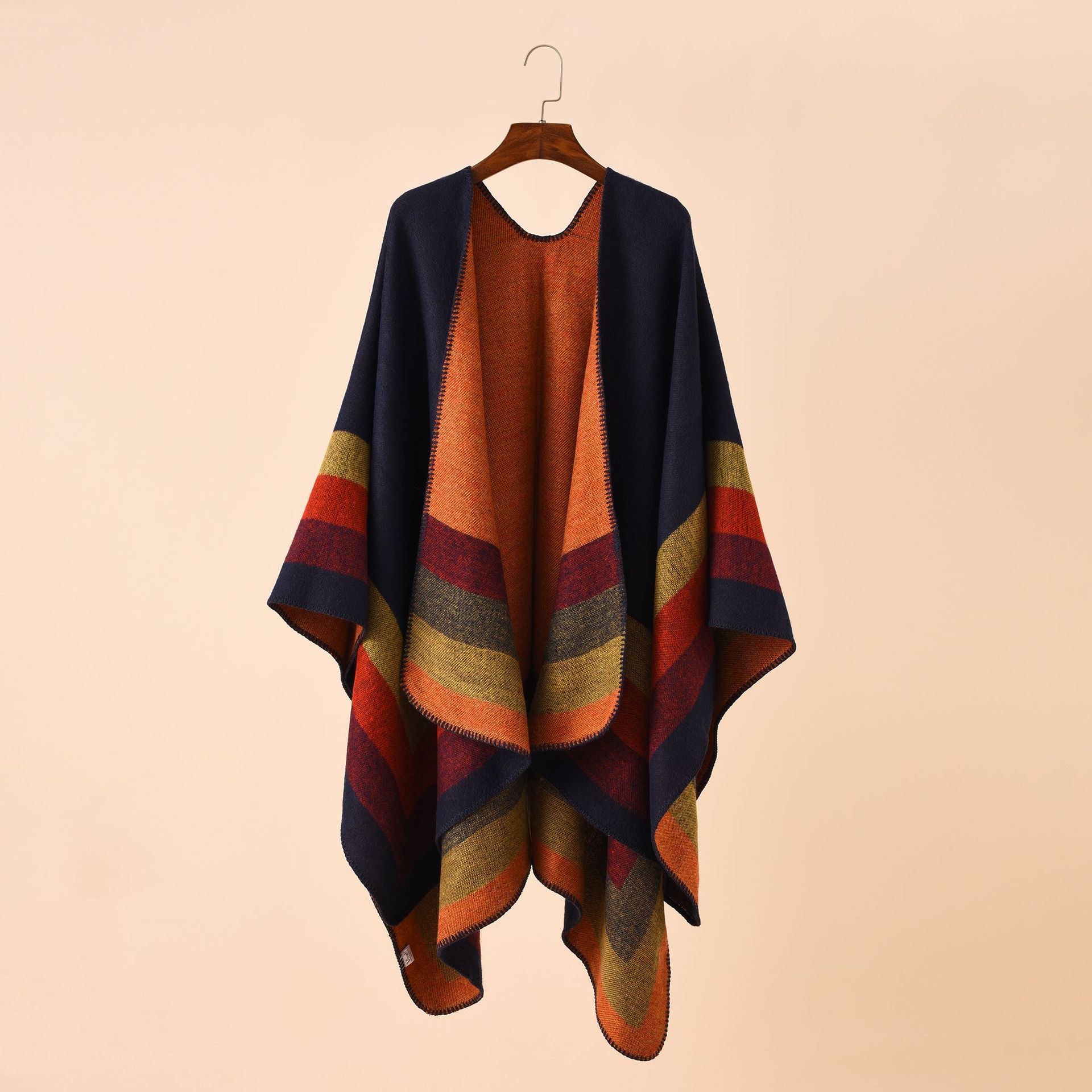 Autumn and winter new European and American street striped plaid pattern imitation cashmere warm shawl