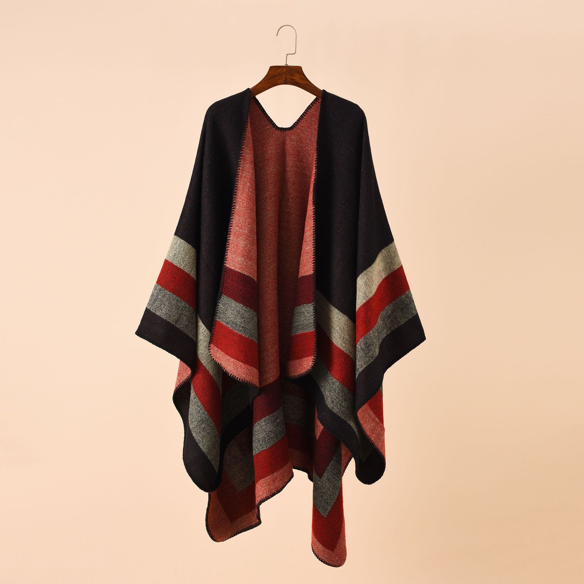 Autumn and winter new European and American street striped plaid pattern imitation cashmere warm shawl