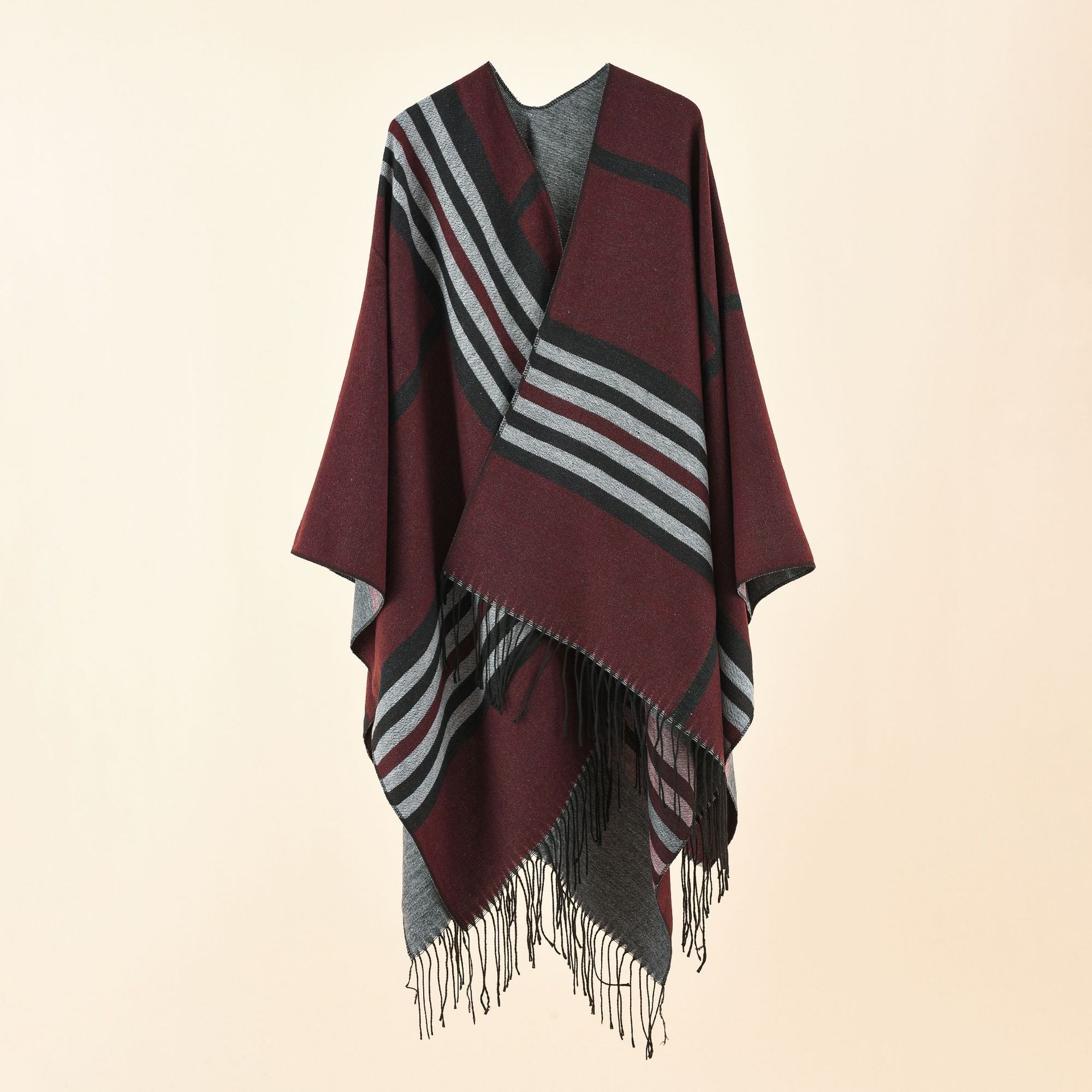 Autumn and winter new European style large plaid striped pattern imitation cashmere warm leisure cape