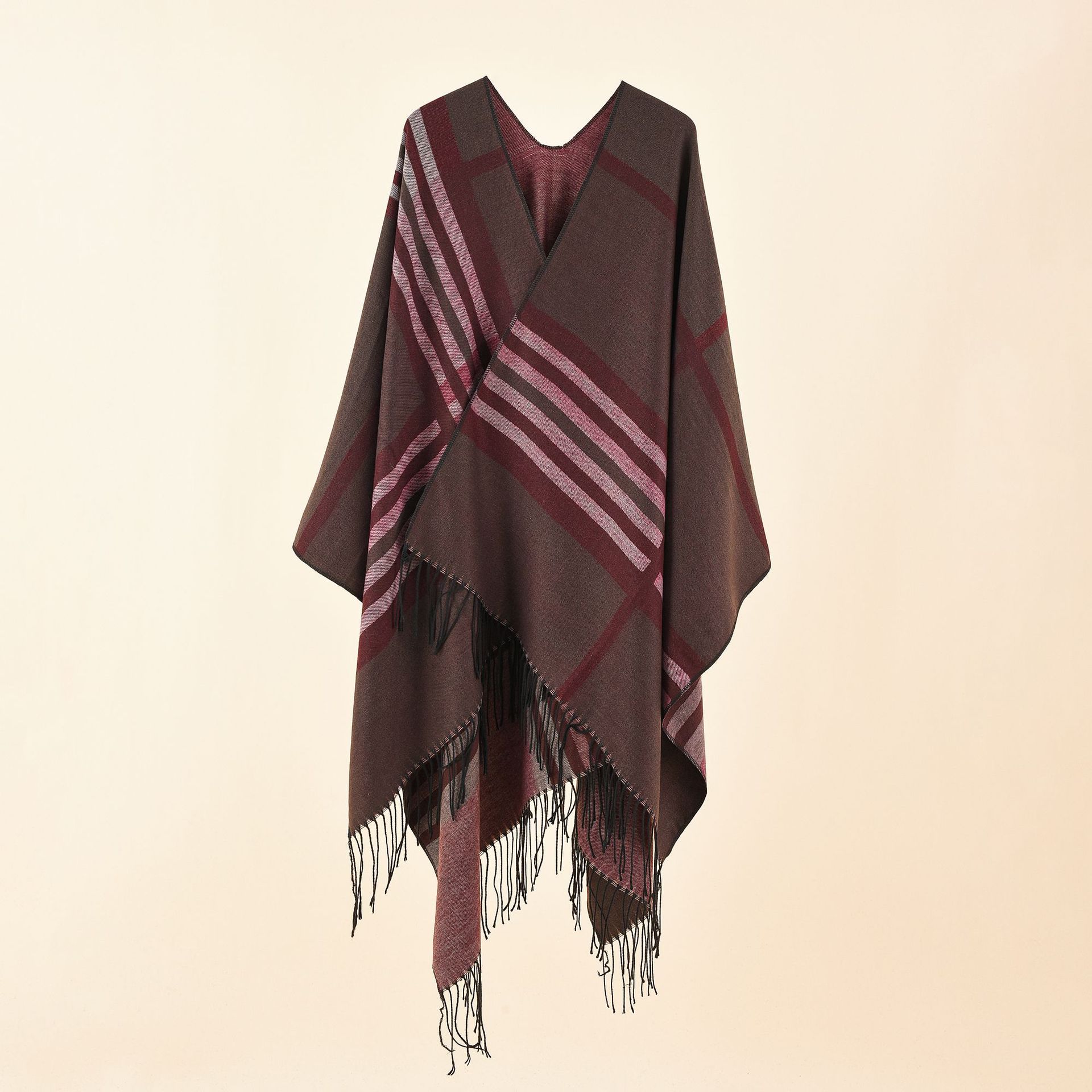 Autumn and winter new European style large plaid striped pattern imitation cashmere warm leisure cape