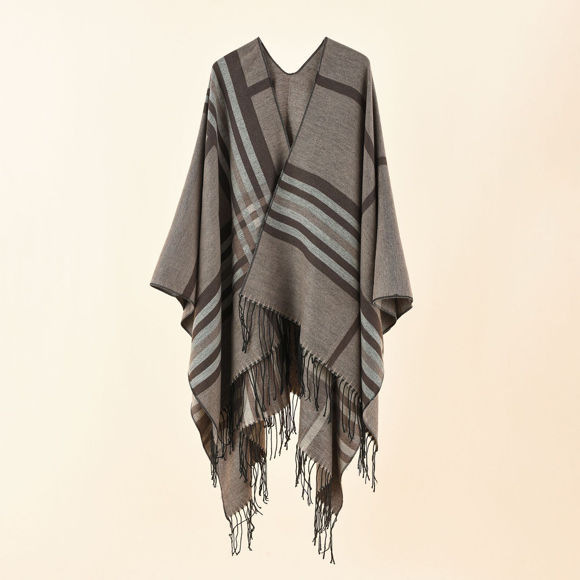 Autumn and winter new European style large plaid striped pattern imitation cashmere warm leisure cape