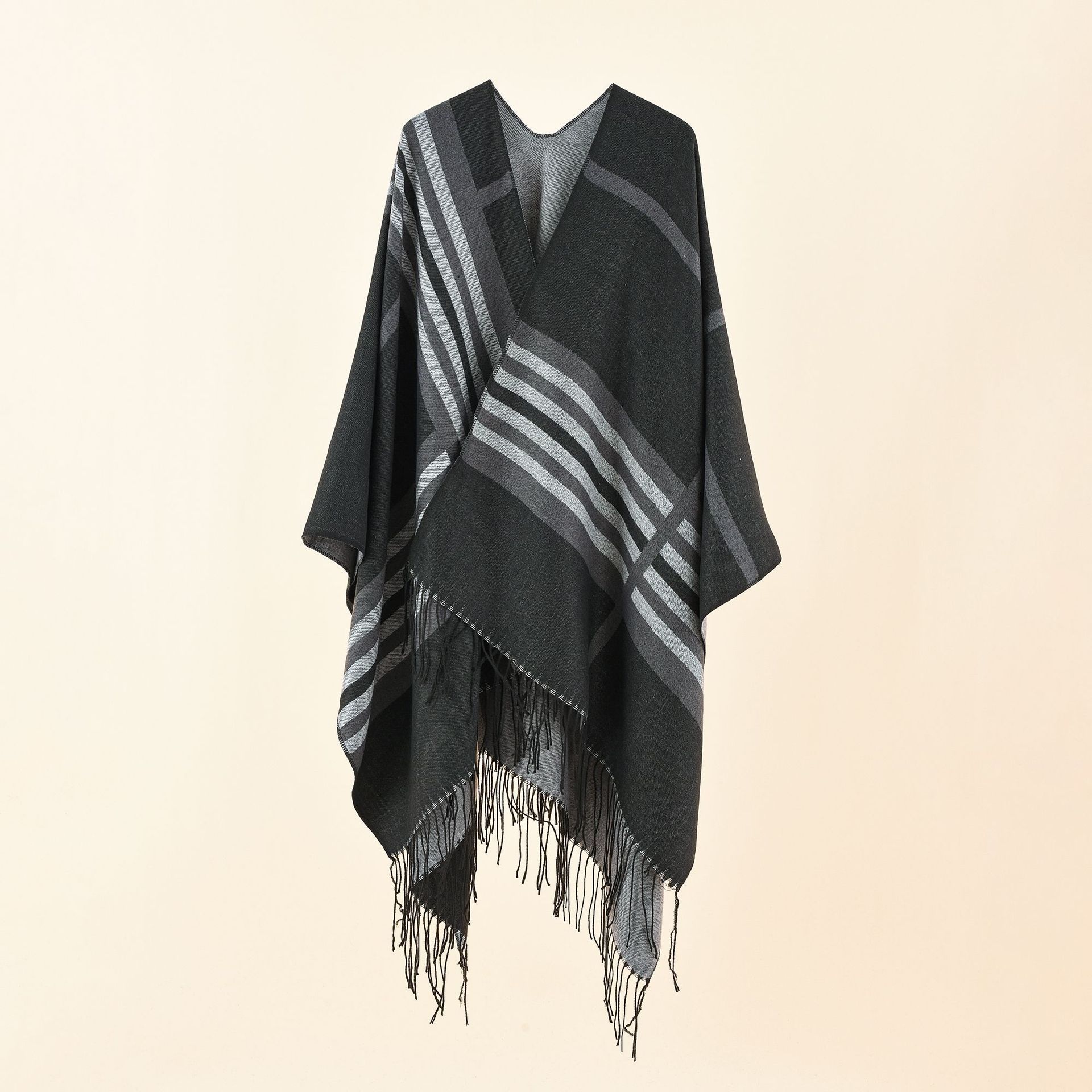 Autumn and winter new European style large plaid striped pattern imitation cashmere warm leisure cape