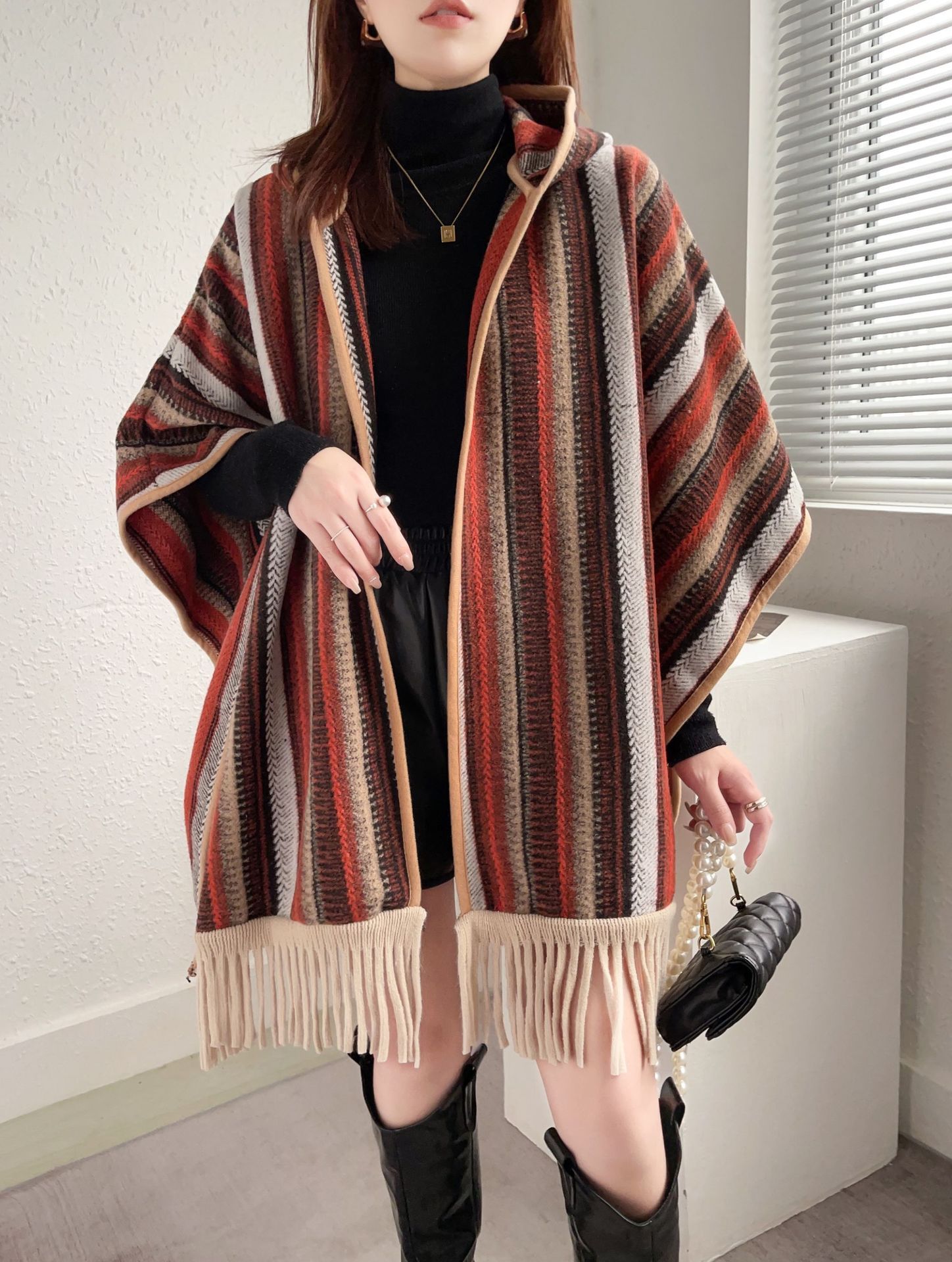 Ethnic style shawls Travel wear a hooded cape coat Spring scarf women Yunnan outside with a thick blanket cape