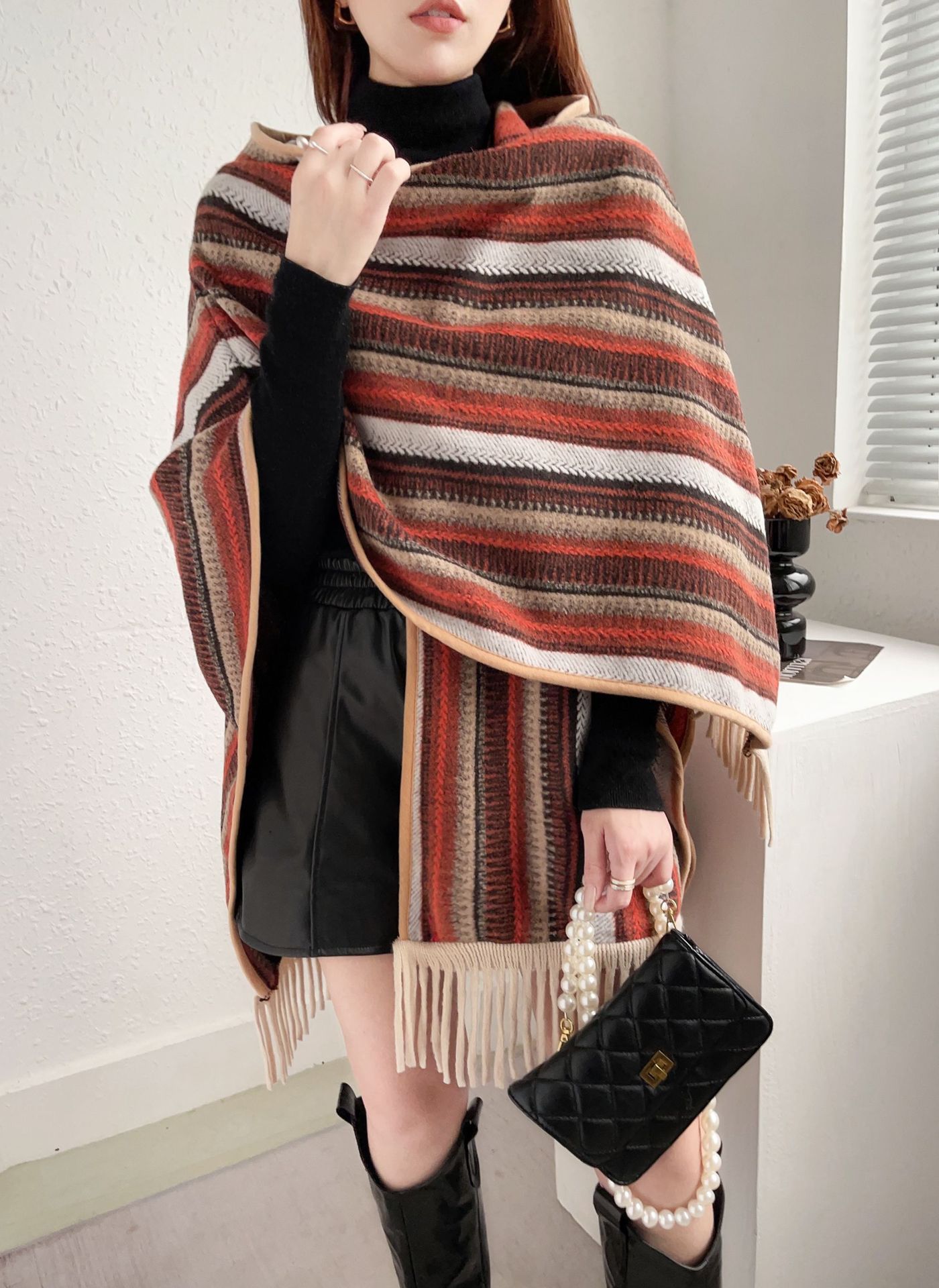 Ethnic style shawls Travel wear a hooded cape coat Spring scarf women Yunnan outside with a thick blanket cape