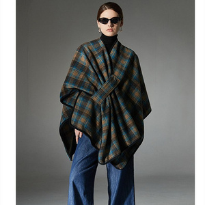 Autumn winter 2024 new blue plaid cape classic everything temperament large cape