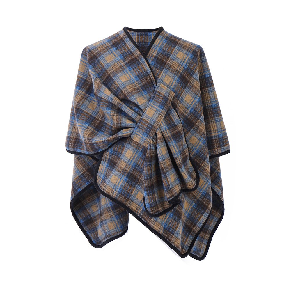 Autumn winter 2024 new blue plaid cape classic everything temperament large cape