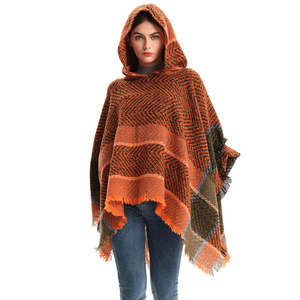 New Europe and the United States spring and autumn winter fishbone women hooded cape over the mantle