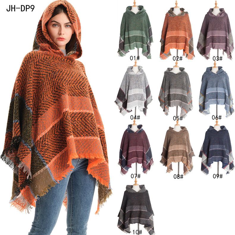 New Europe and the United States spring and autumn winter fishbone women hooded cape over the mantle