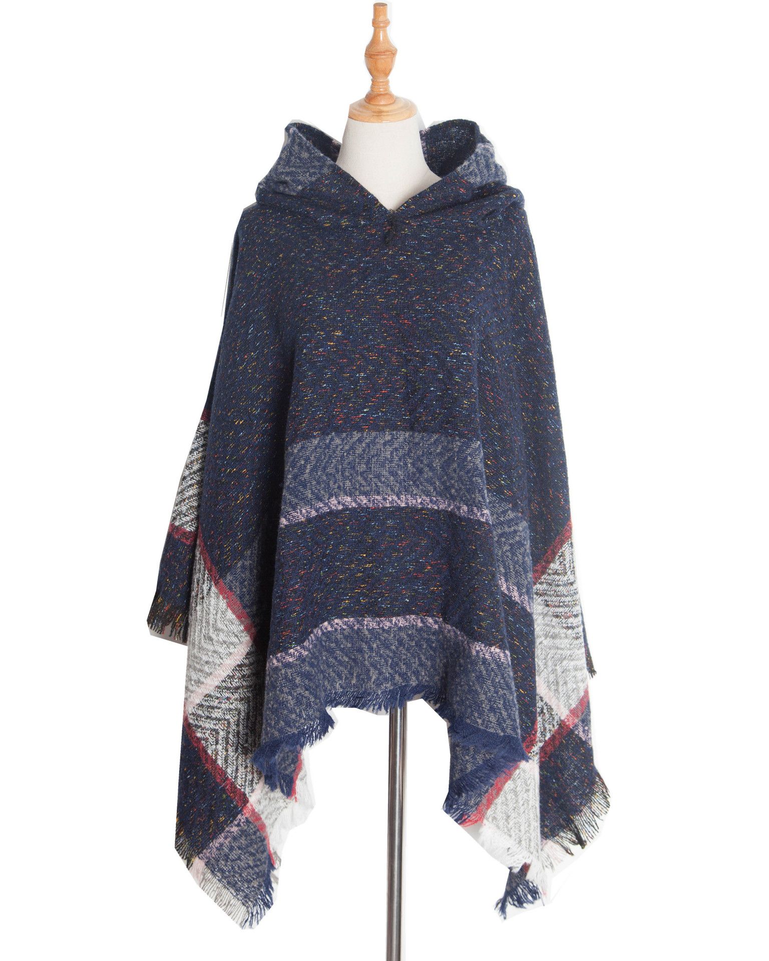 New Europe and the United States spring and autumn winter fishbone women hooded cape over the mantle