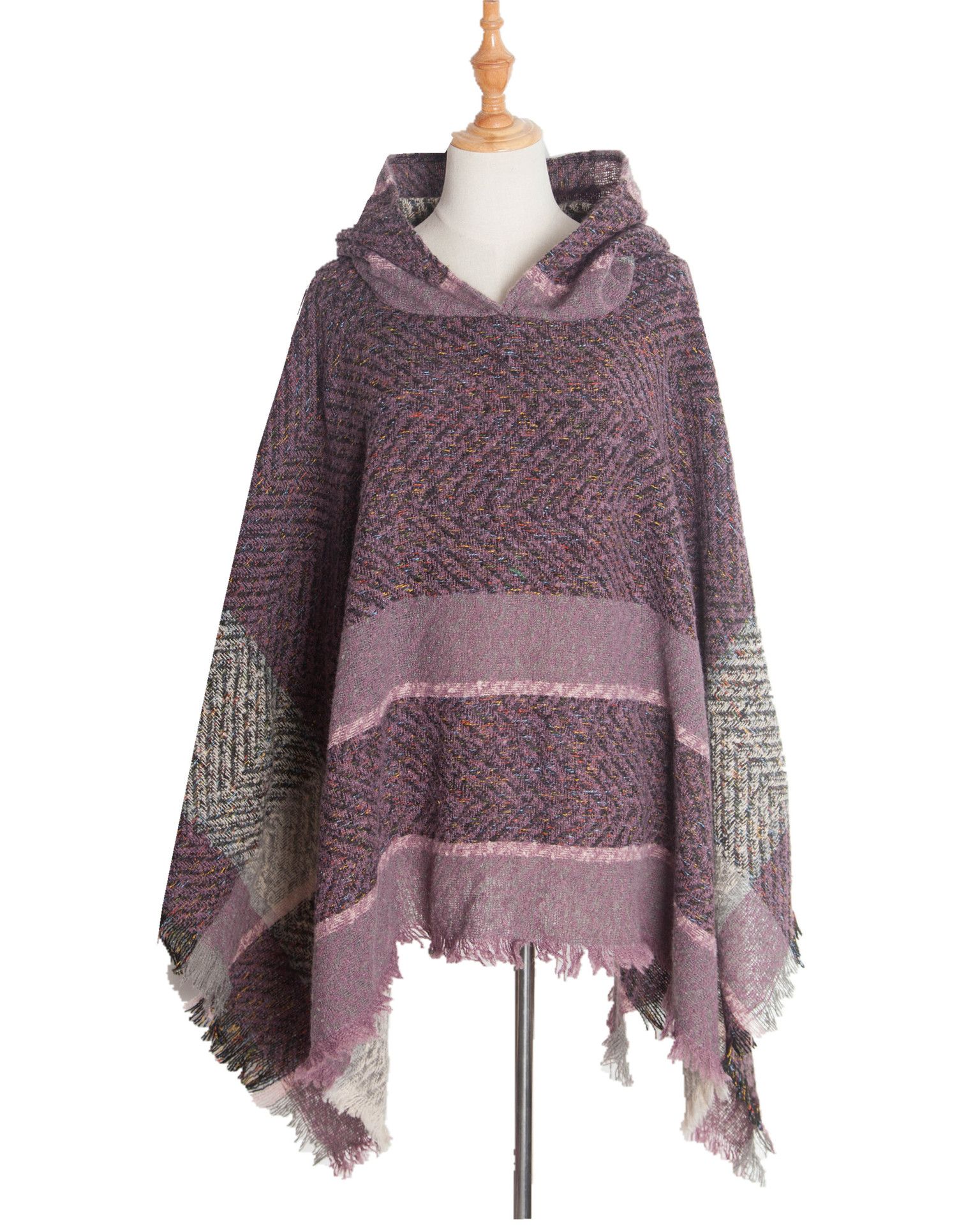 New Europe and the United States spring and autumn winter fishbone women hooded cape over the mantle