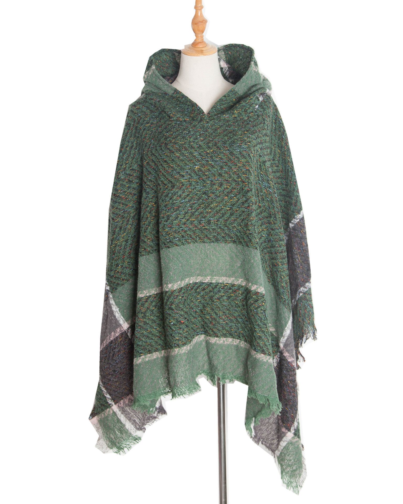 New Europe and the United States spring and autumn winter fishbone women hooded cape over the mantle