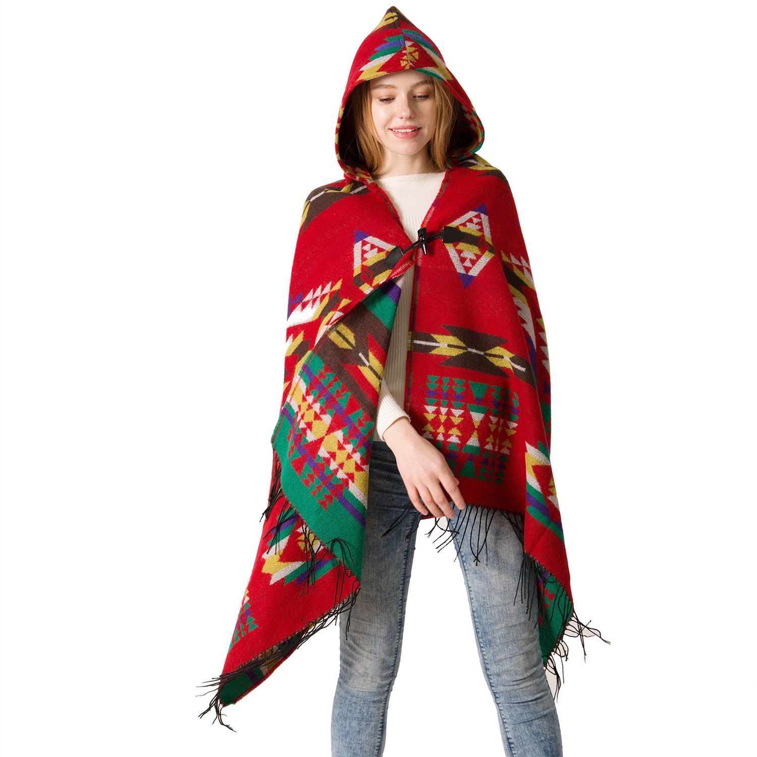 Autumn/Winter New horn buckle Ethnic wind capes Bohemian ethnic wind hooded capes