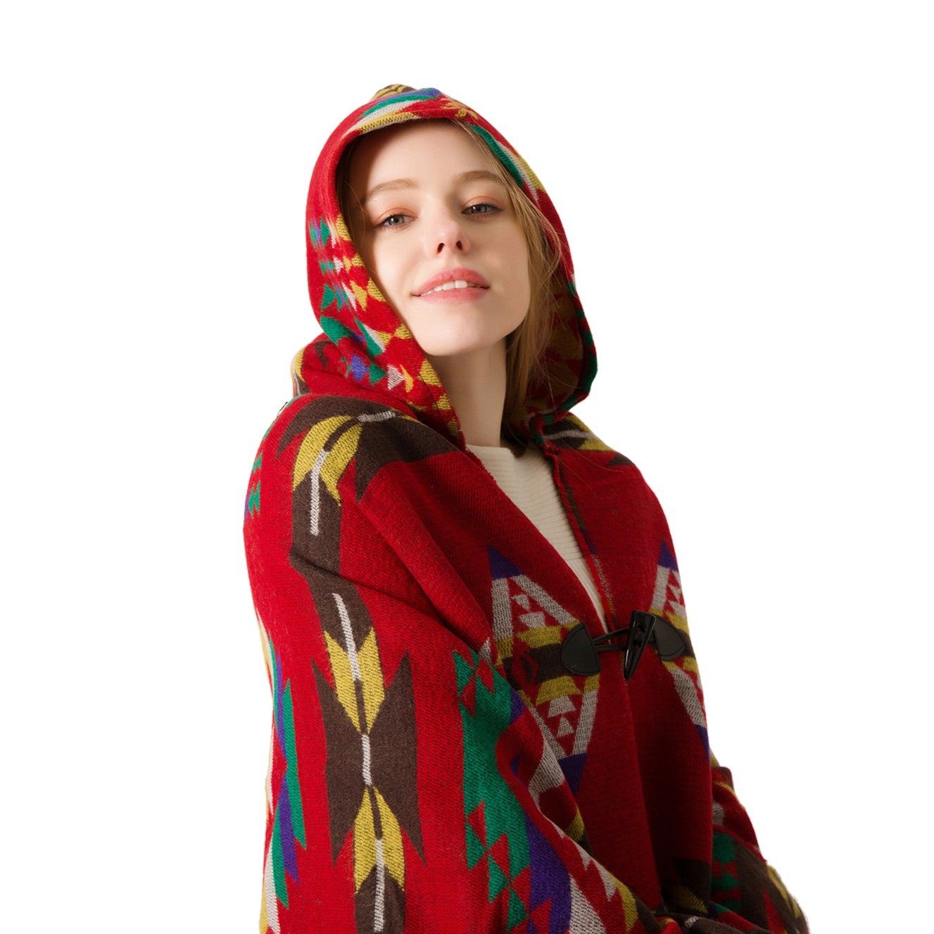 Autumn/Winter New horn buckle Ethnic wind capes Bohemian ethnic wind hooded capes