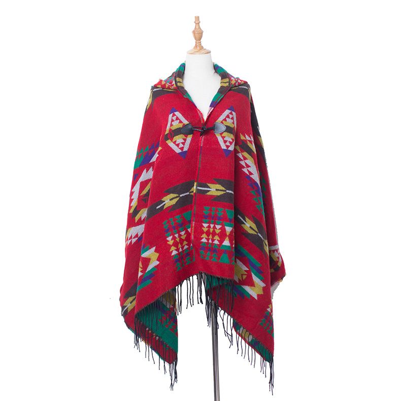 Autumn/Winter New horn buckle Ethnic wind capes Bohemian ethnic wind hooded capes