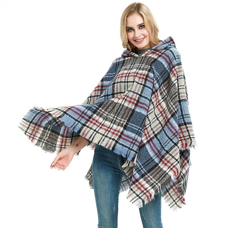 Manufacturers direct sales of new cape Europe and the United States spring and autumn winter new bristle head plaid with hat cap