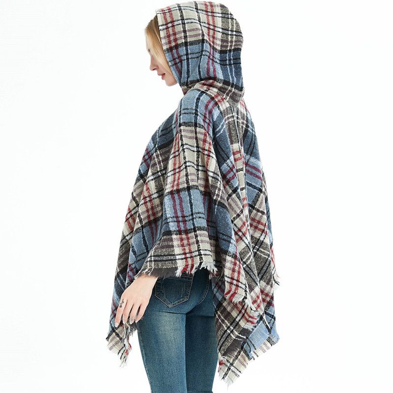 Manufacturers direct sales of new cape Europe and the United States spring and autumn winter new bristle head plaid with hat cap