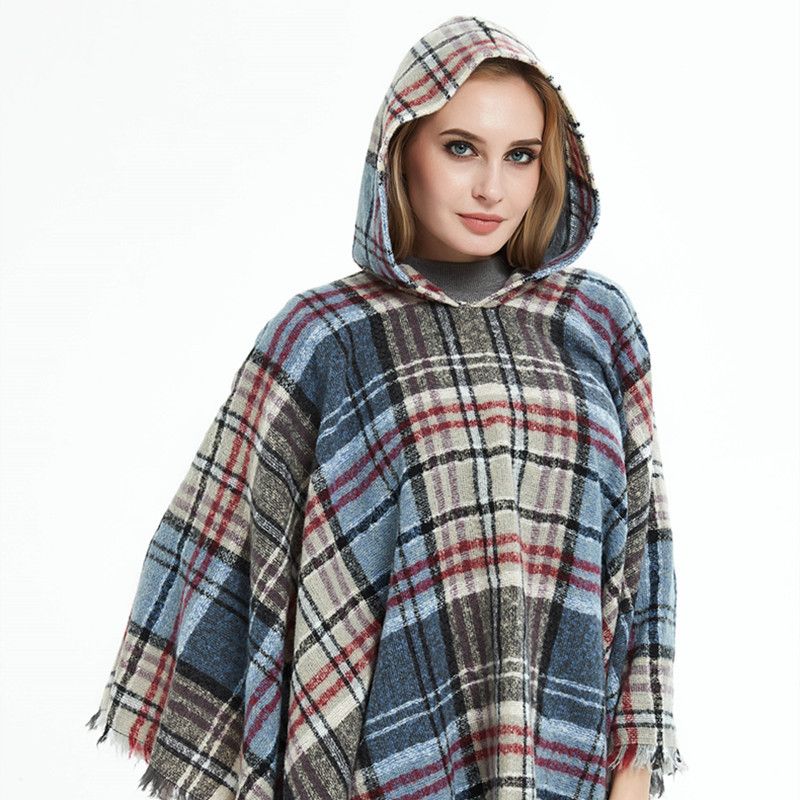 Manufacturers direct sales of new cape Europe and the United States spring and autumn winter new bristle head plaid with hat cap