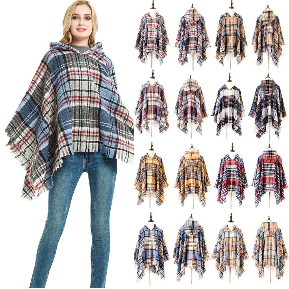 Manufacturers direct sales of new cape Europe and the United States spring and autumn winter new bristle head plaid with hat cap