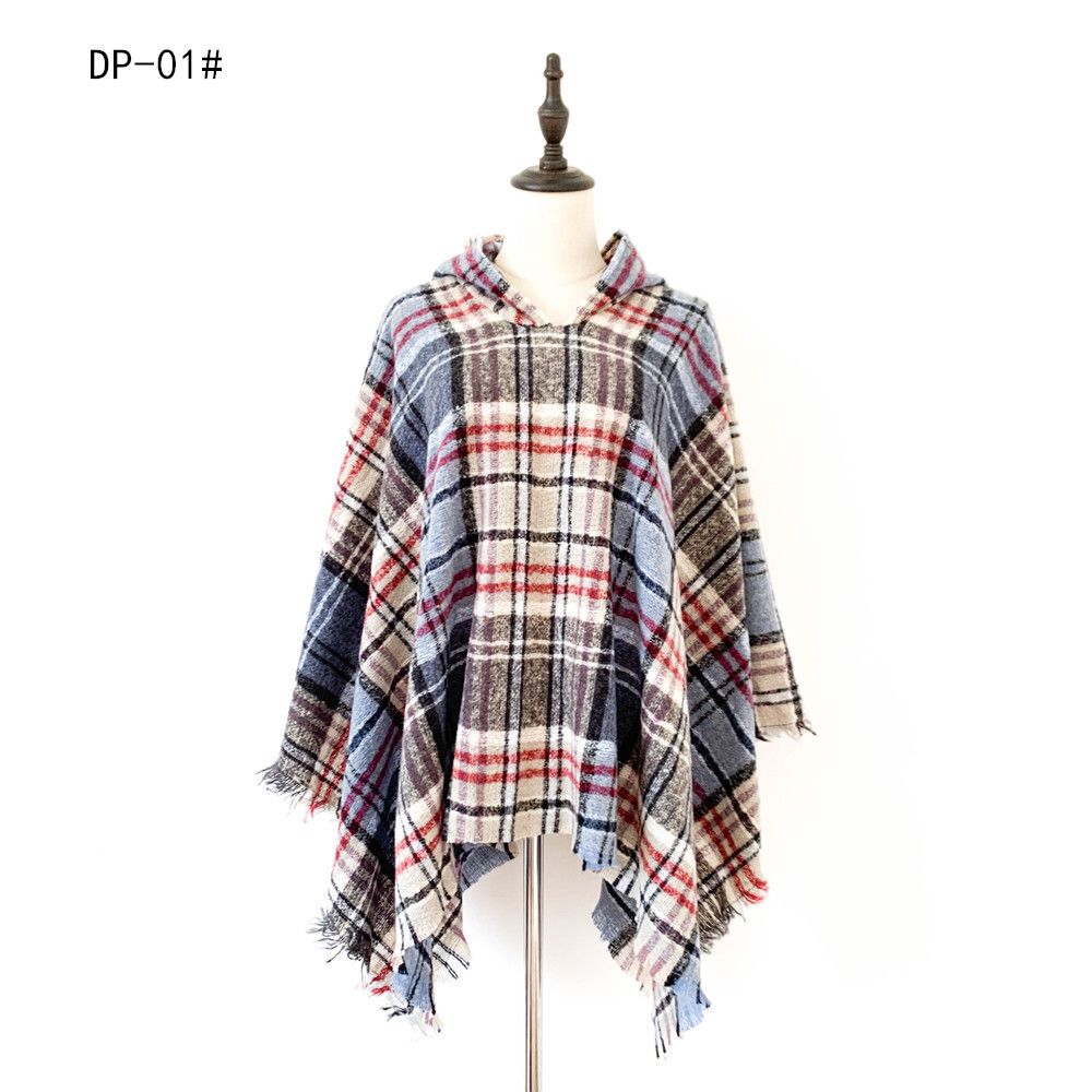 Manufacturers direct sales of new cape Europe and the United States spring and autumn winter new bristle head plaid with hat cap