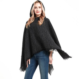 New shawls for women Autumn-winter floral plain black pullover with hooded cape