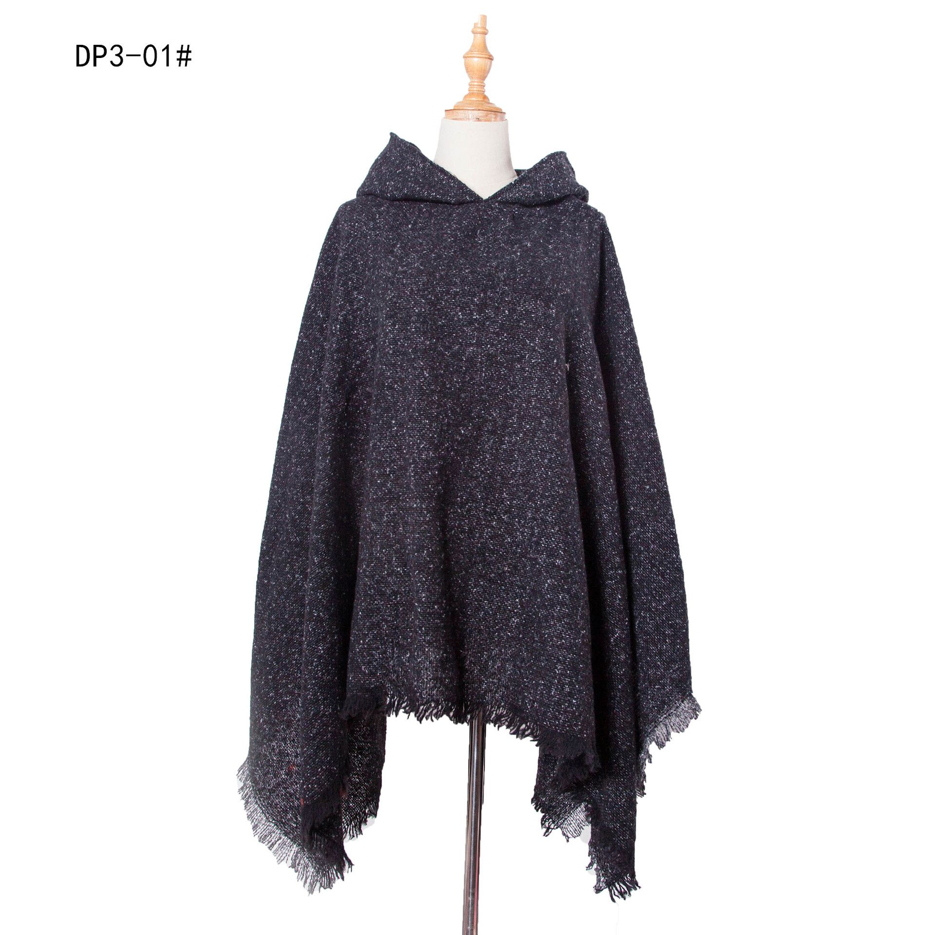 New shawls for women Autumn-winter floral plain black pullover with hooded cape